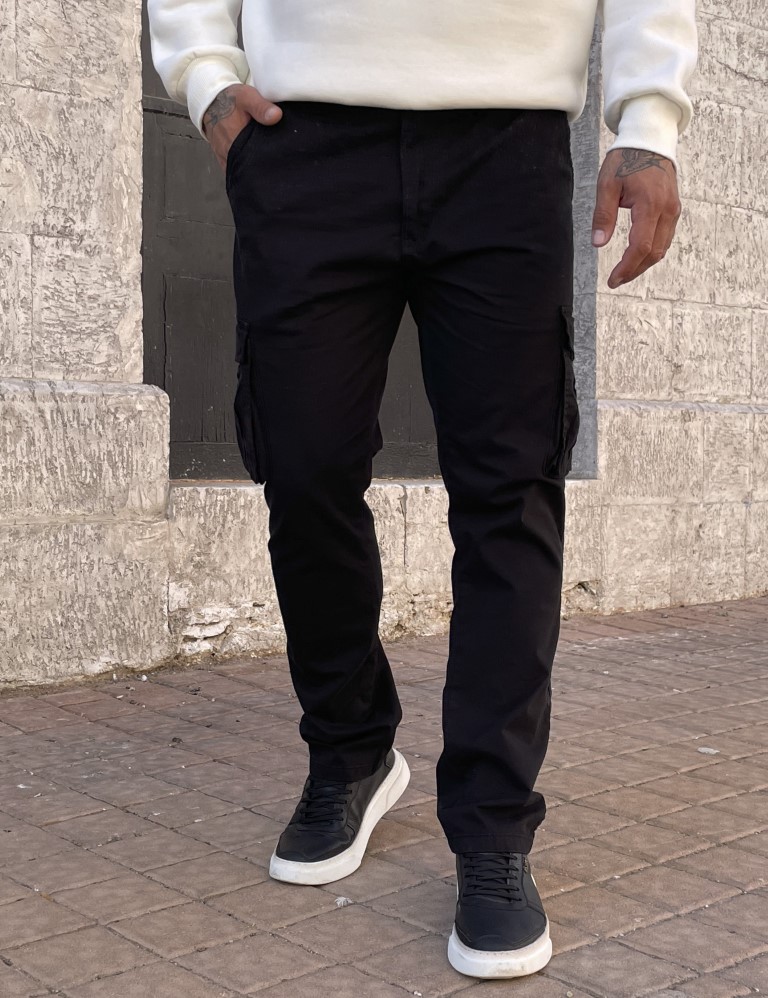 Ανδρικό μαύρο υφασμάτινο cargo παντελόνι 210920B φωτογραφία